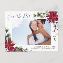 Elegant Red Poinsettia FOTO Wedding Save the Date