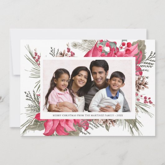 Elegant Red Poinsettia Foto Weihnachten (Vorderseite)