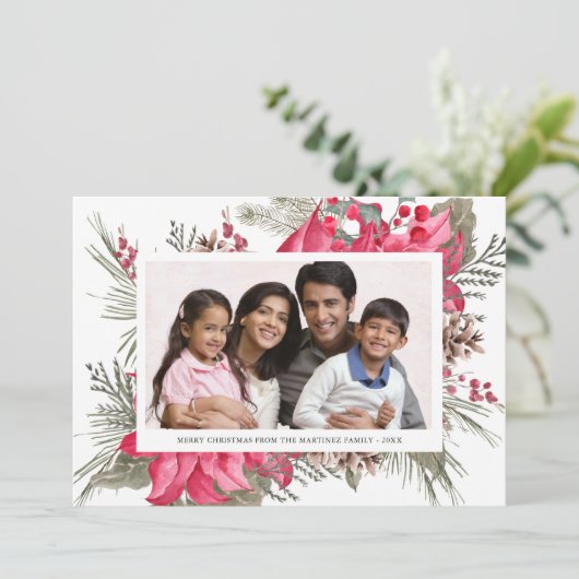 Elegant Red Poinsettia Foto Weihnachten (Stehend Vorderseite)