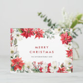 Elegant Red Poinsettia Frohe Weihnachtsgrüße Feiertagskarte (Stehend Vorderseite)