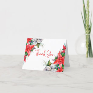 Elegant Red Poinsettia Grüne Weihnachten geklappt Dankeskarte