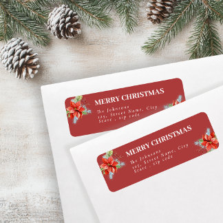 Elegant Red Poinsettia Holiday Return Address