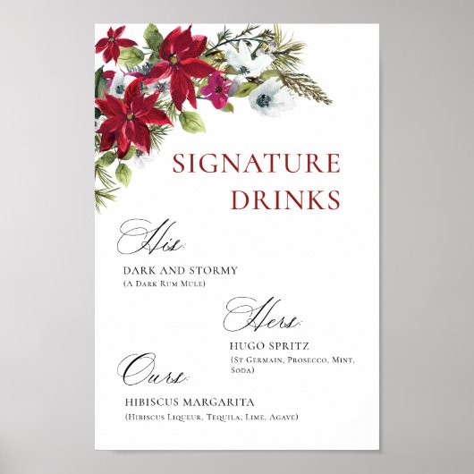 Elegant Red Poinsettia Mimosa Bar Wedding Poster (Vorne)
