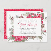 Elegant Red Poinsettia Open House Einladung Postkarte (Vorne/Hinten)