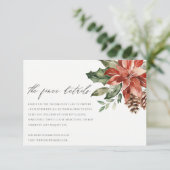 Elegant Red Poinsettia Pine Cone Hochzeit Details Begleitkarte (Stehend Vorderseite)