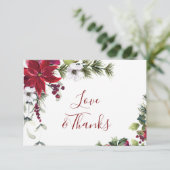 Elegant Red Poinsettia Pine Fir Watercolor Dankeskarte (Stehend Vorderseite)
