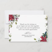 Elegant Red Poinsettia Pine Fir Watercolor Dankeskarte (Rückseite)