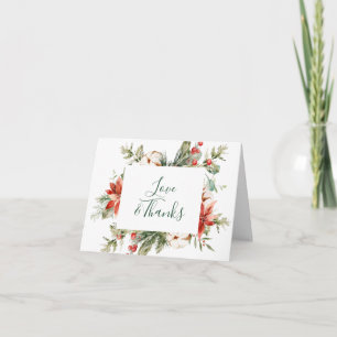 Elegant Red Poinsettia Pine Fir Watercolor Vielen Dankeskarte