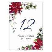 Elegant Red Poinsettia Pine Fur Wedding Table Numb Tischnummer (Vorderseite)