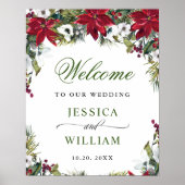 Elegant Red Poinsettia Pine Fur Wedding Willkommen Poster (Vorne)
