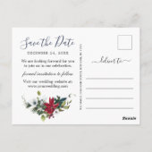 Elegant Red Poinsettia Pine Wedding Save the Date Postkarte (Rückseite)