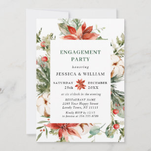 Elegant Red Poinsettia Watercolor ENGAGEMENT PARTY Einladung