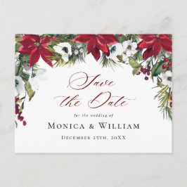 Elegant Red Poinsettia Wedding Save the Date Postkarte