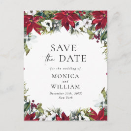 Elegant Red Poinsettia Wedding Save the Date Postkarte
