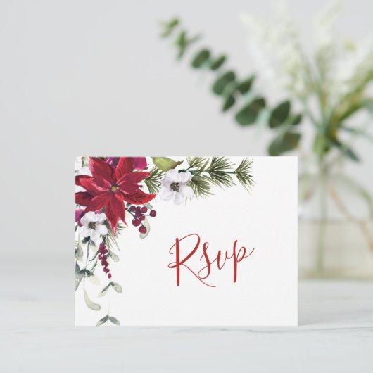 Elegant Red Poinsettia Wedding Watercolor UAWG Postkarte (Stehend Vorderseite)