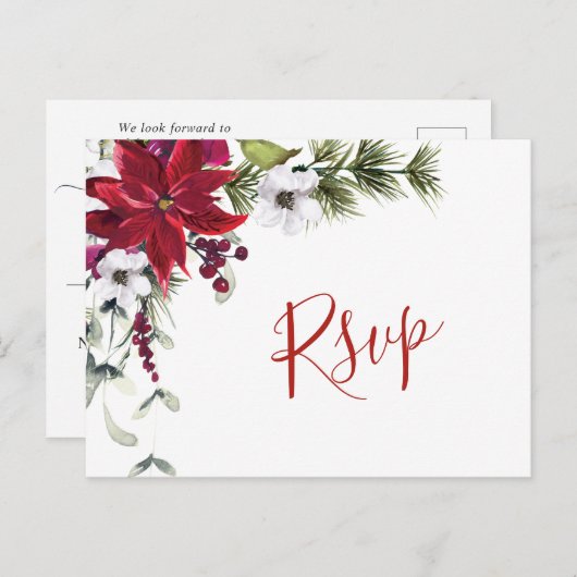 Elegant Red Poinsettia Wedding Watercolor UAWG Postkarte (Vorne/Hinten)