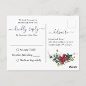 Elegant Red Poinsettia Wedding Watercolor UAWG Postkarte (Rückseite)