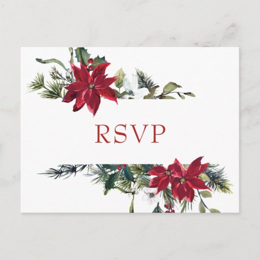 Elegant Red Poinsettia Wedding Watercolor UAWG Postkarte (Vorderseite)