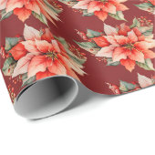 Elegant Red Poinsettia Weihnachten Geschenkpapier (Rolleneckpunkt)
