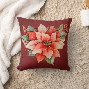 Elegant Red Poinsettia Weihnachten Kissen