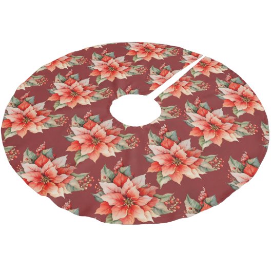 Elegant Red Poinsettia Weihnachten Polyester Weihnachtsbaumdecke (Schrägansicht)