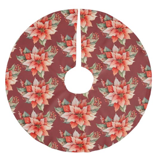 Elegant Red Poinsettia Weihnachten Polyester Weihnachtsbaumdecke (Vorderseite)