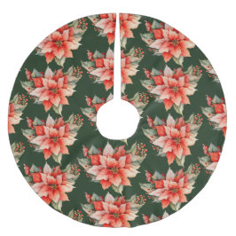 Elegant Red Poinsettia Weihnachten Polyester Weihnachtsbaumdecke