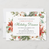 Elegant Red Poinsettia Weihnachtsfest Abendessen Einladung (Vorderseite)