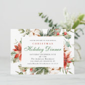 Elegant Red Poinsettia Weihnachtsfest Abendessen Einladung (Stehend Vorderseite)