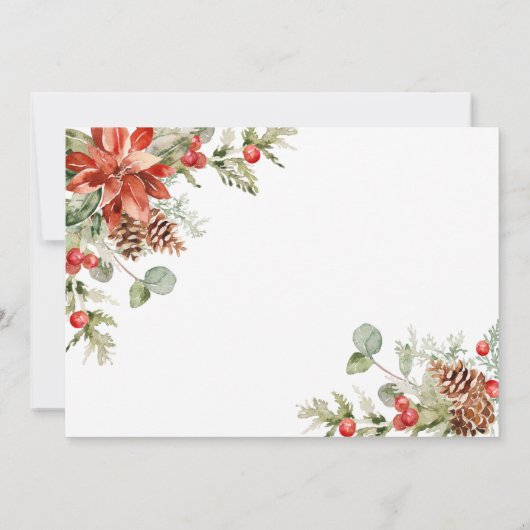 Elegant Red Poinsettia Weihnachtsfest Abendessen Einladung (Rückseite)