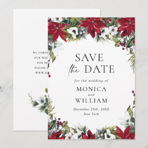 Elegant Red Poinsettia WeihnachtsWedding Save The Date