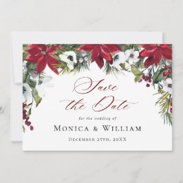 Elegant Red Poinsettia WeihnachtsWedding Save The Date