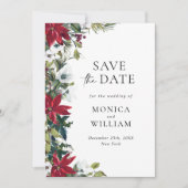 Elegant Red Poinsettia WeihnachtsWedding Save The Date (Vorderseite)