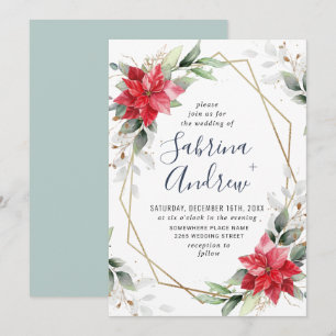 Elegant Red Poinsettia Winter Greenerity Wedding Einladung