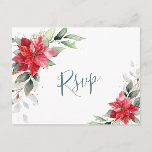 Elegant Red Poinsettia Winter Greenery UAWG Postkarte