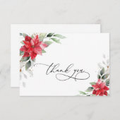Elegant Red Poinsettia Winter Greenery Watercolor Dankeskarte (Vorne/Hinten)