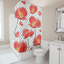 Elegant Red Poppies Polka Dots Chic Floral