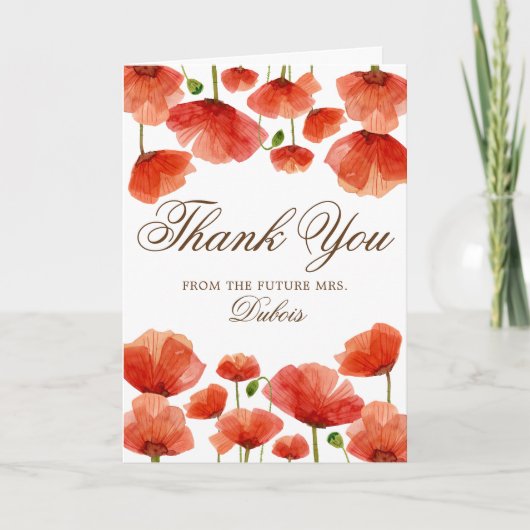 Elegant Red Poppy Blume Bridal Wedding Vielen Dank Dankeskarte (Vorderseite)