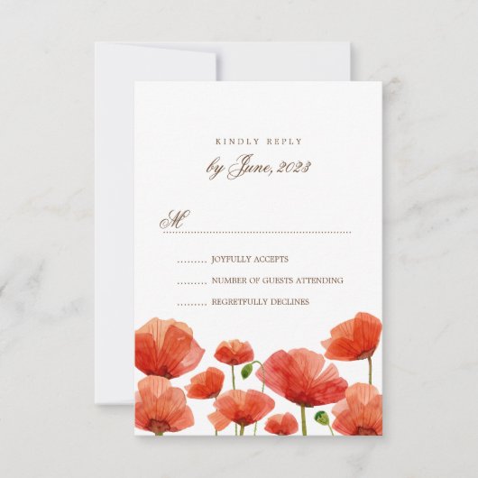 Elegant Red Poppy Blume Wedding RSVP Karte (Vorderseite)