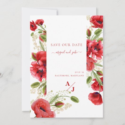 Elegant Red Poppy Floral Save The Date (Vorderseite)