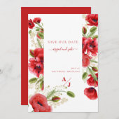Elegant Red Poppy Floral Save The Date (Vorne/Hinten)
