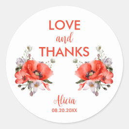 Elegant Red Poppy Greenerity Liebe & Danke Runder Aufkleber