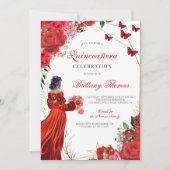 Elegant Red Quinceañera Invitation Einladung (Vorderseite)