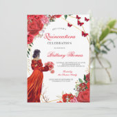 Elegant Red Quinceañera Invitation Einladung (Stehend Vorderseite)