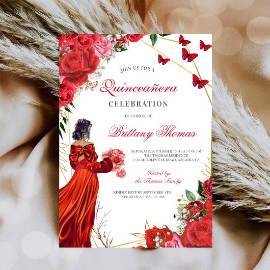 Elegant Red Quinceañera Invitation Einladung