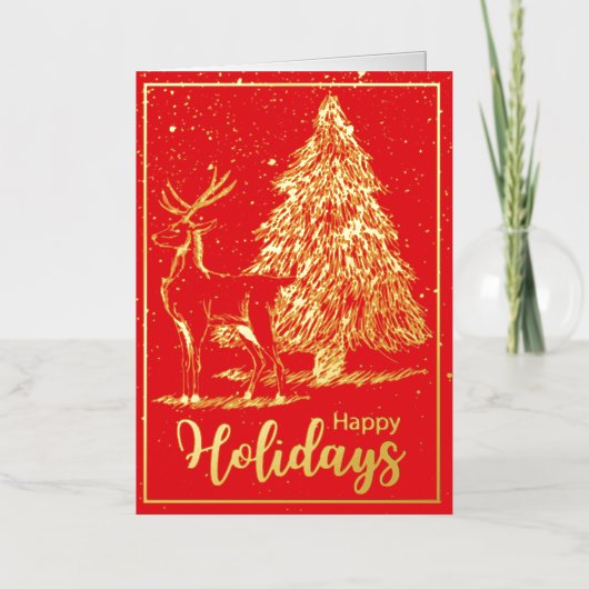 Elegant Red Reindeer and Tree Christmas (Vorderseite)