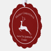 Elegant Red Reindeer Custom Frohe Weihnachten Ornament Karte (Links)