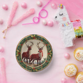 Elegant Red Reindeer Moose Gold Holly fröhliche Xm Pappteller (Party)