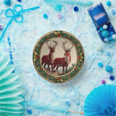 Elegant Red Reindeer Moose Gold Holly fröhliche Xm Pappteller (Party)