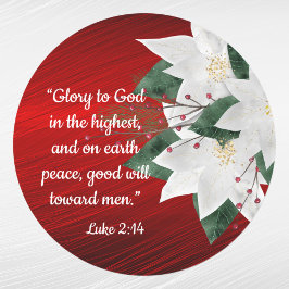 Elegant Red Religious White Poinsettia Weihnachten Runder Aufkleber